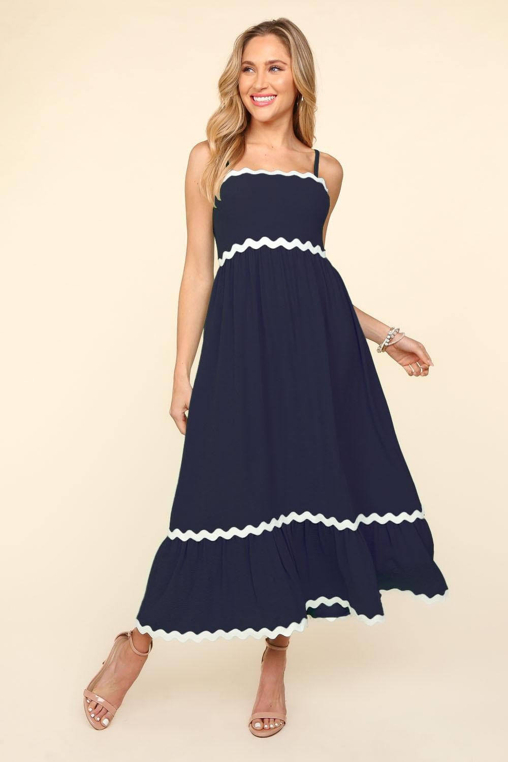 Navy and White Fit and Flare Maxi