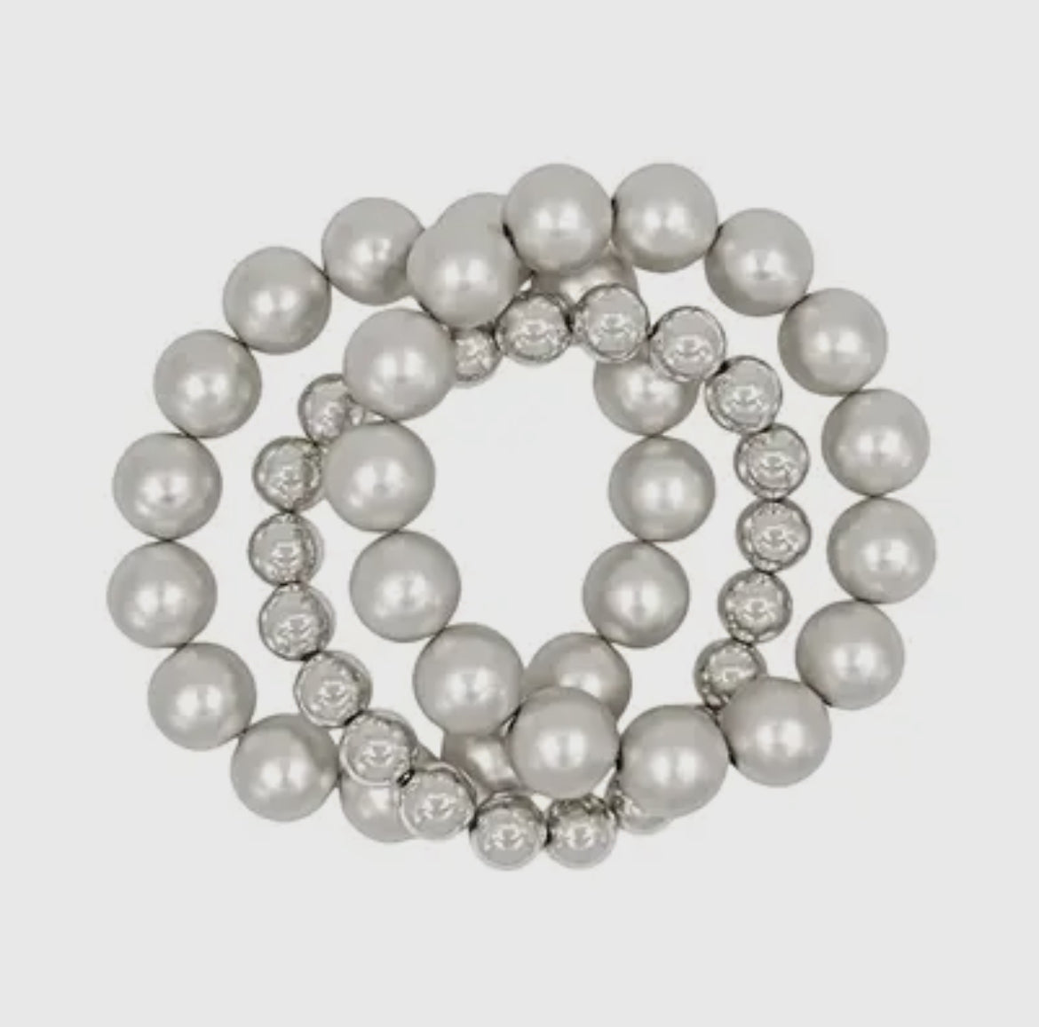 Matte Silver Large Beaded Set of 3
Stretch Bracelets