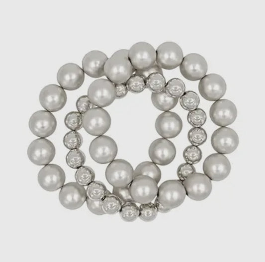 Matte Silver Large Beaded Set of 3
Stretch Bracelets