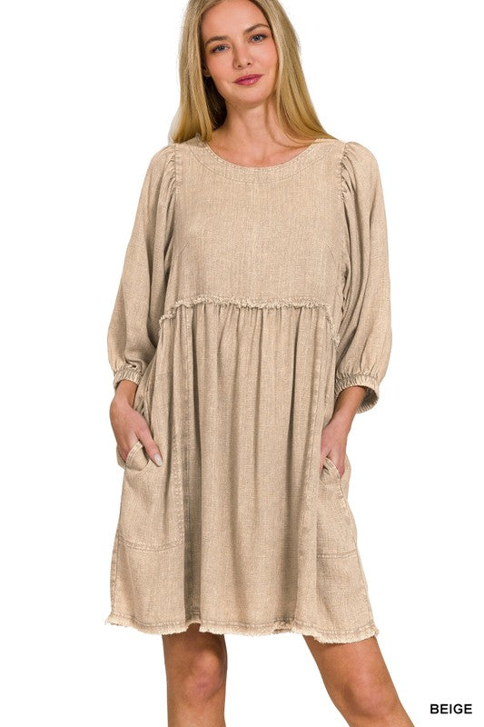 Washed Linen Babydoll Dress