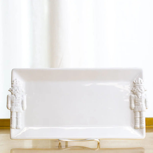 Nutcracker Embossed Rectangle Platter White 12x6.5