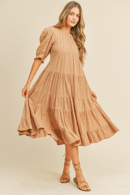 Latte Eyelet Maxi Dress (lined)