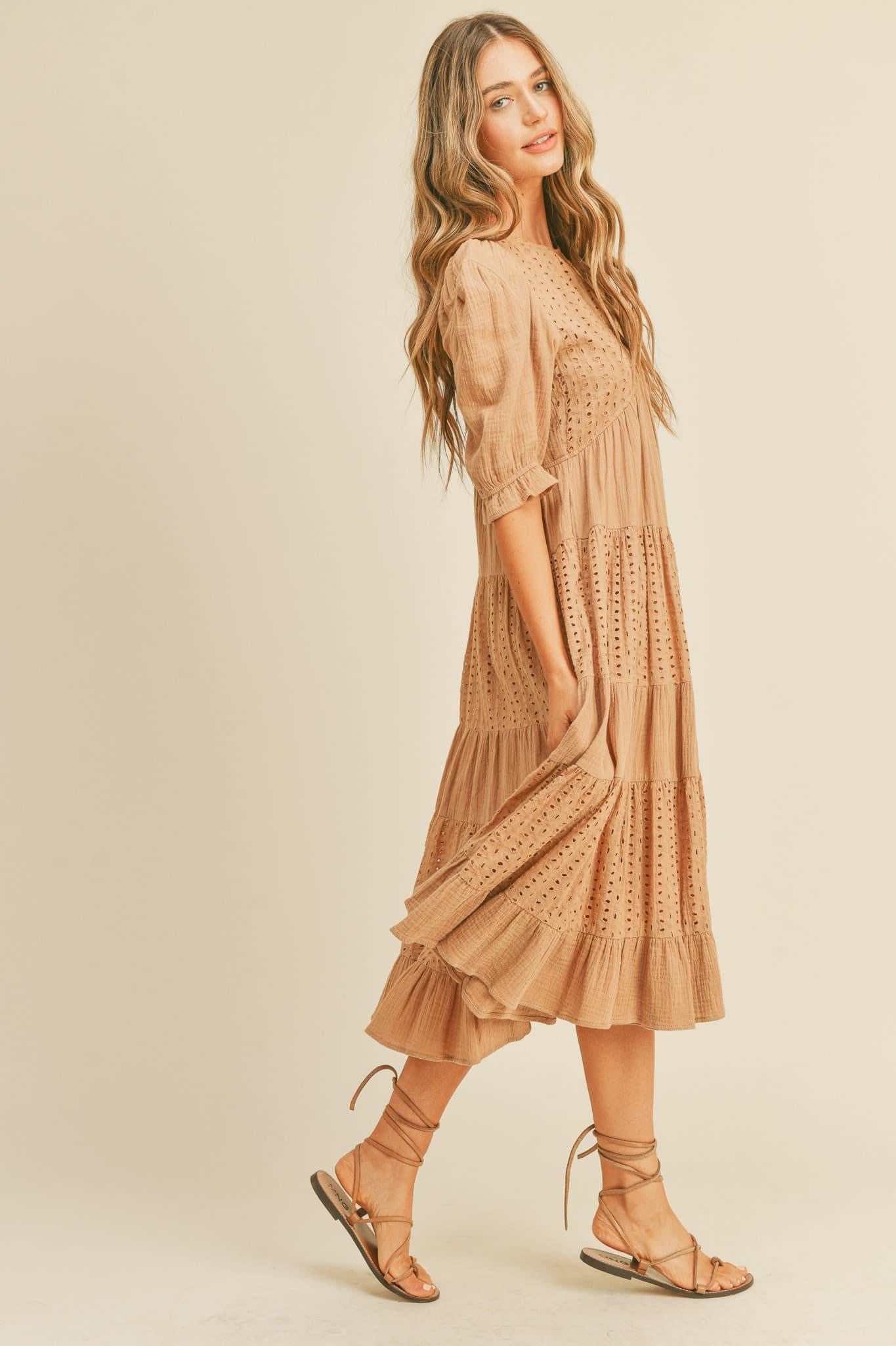 Latte Eyelet Maxi Dress (lined)