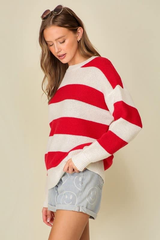 Striped Game Day Sweater Red/White