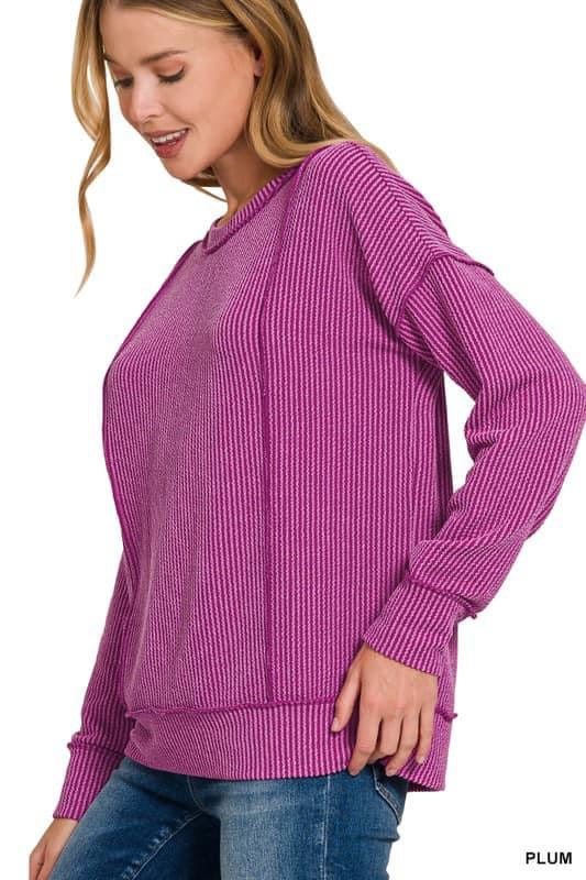 Plum Ribbed Long Sleeve Shirt