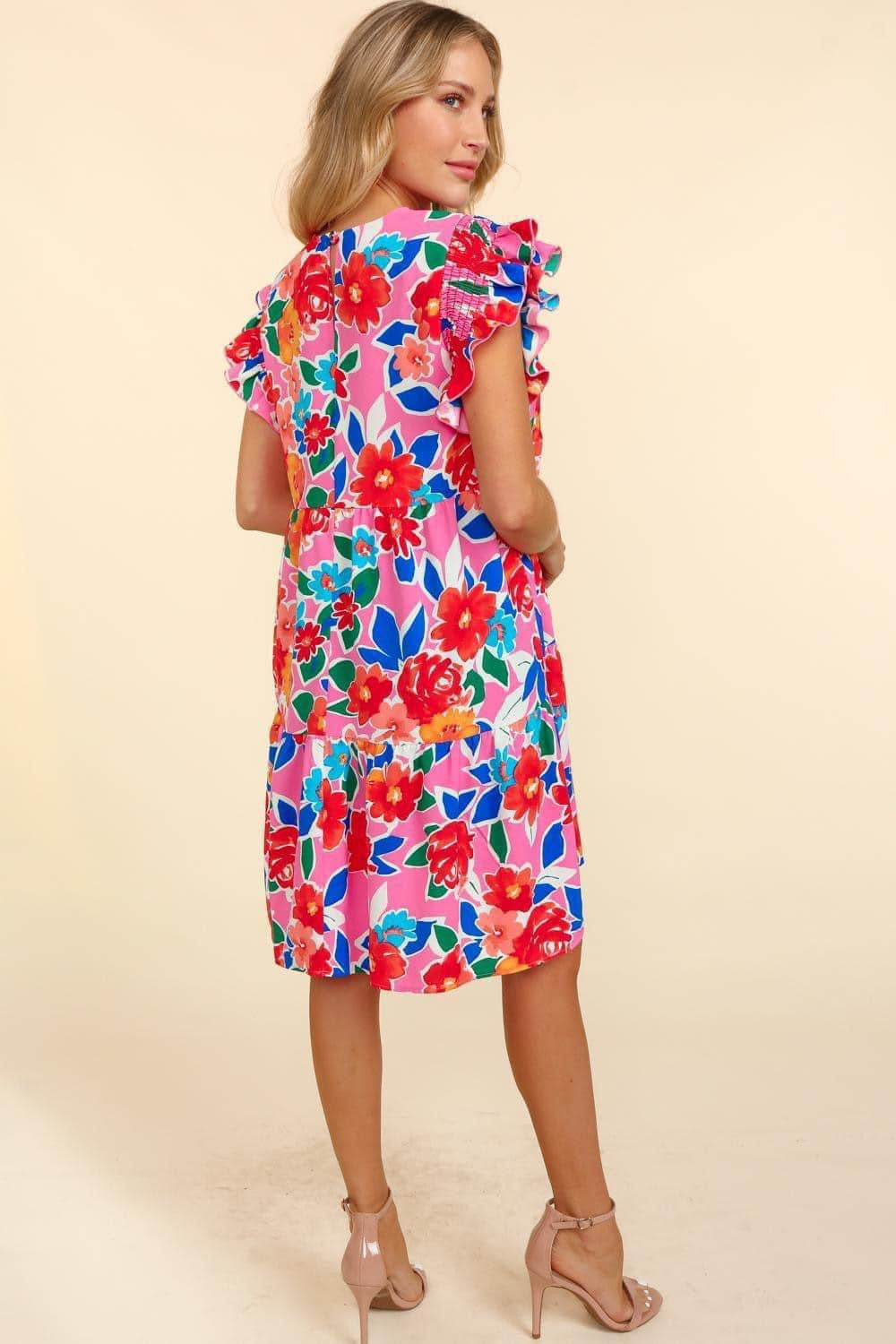 Ruffle Knee Length Floral Dress