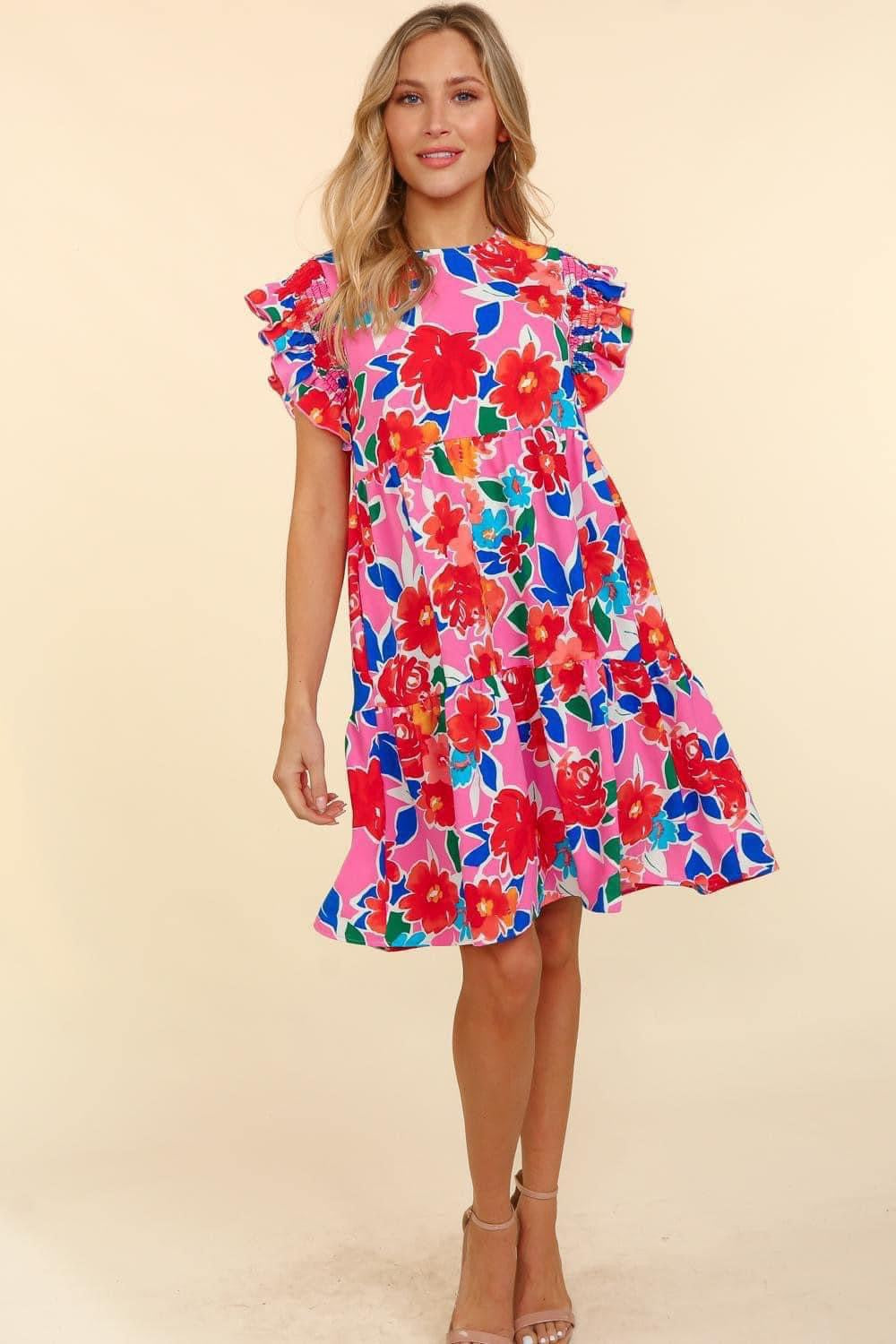 Ruffle Knee Length Floral Dress