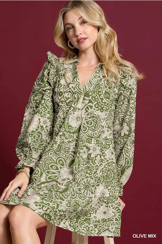 Umgee Green Floral Dress