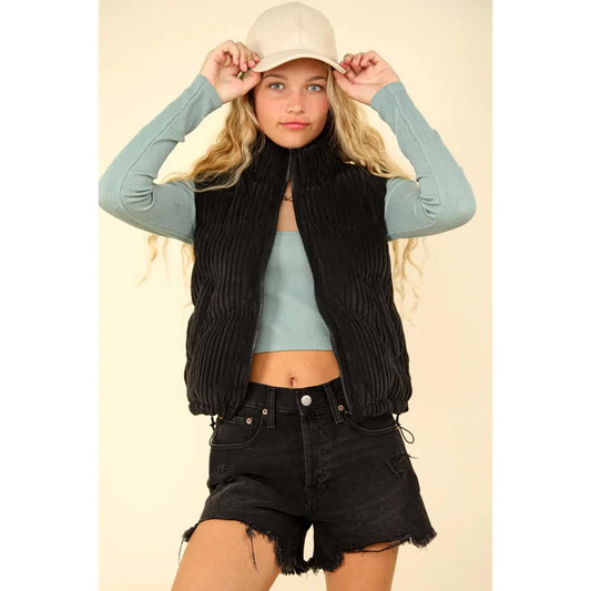 Corduroy Puff Vest Black