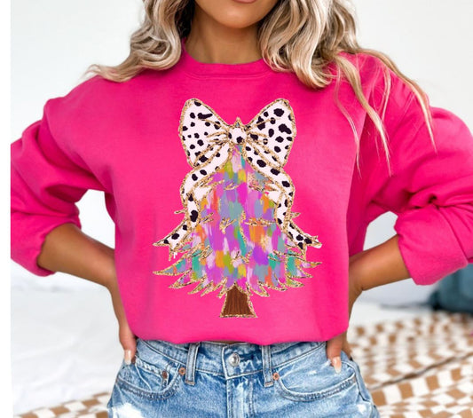 Hot Pink Water Color Christmas Tree Sweatshirt