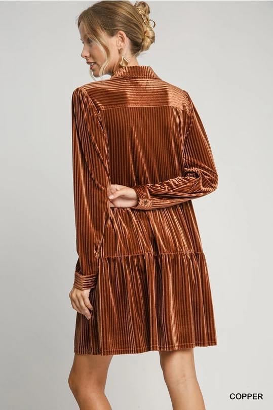 Umgee Copper Striped Velvet Dress