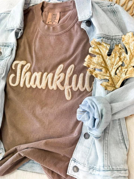 Thankful Glitter Puff Comfort Colors Short Sleeve Tee