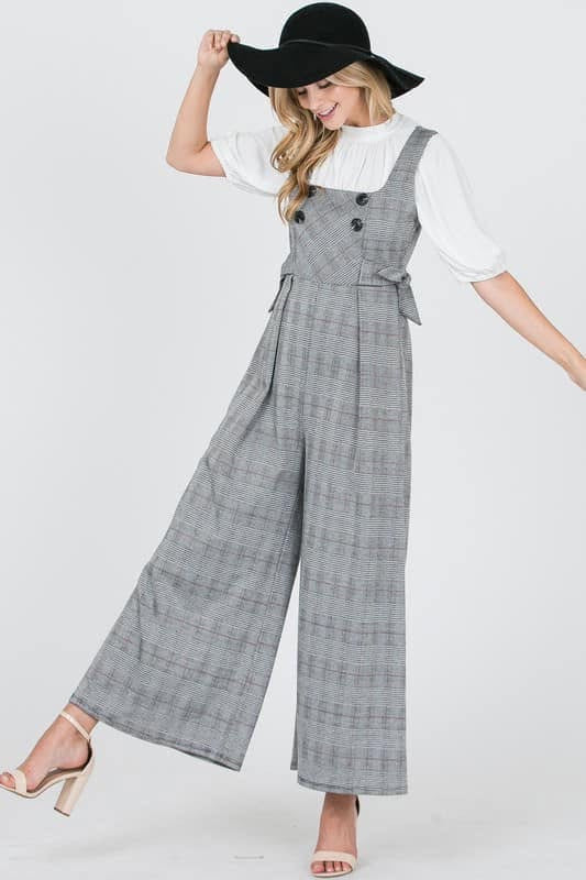 Plaid Button Jumpsuit