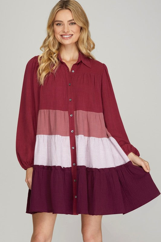 Wine Colorblock Dress