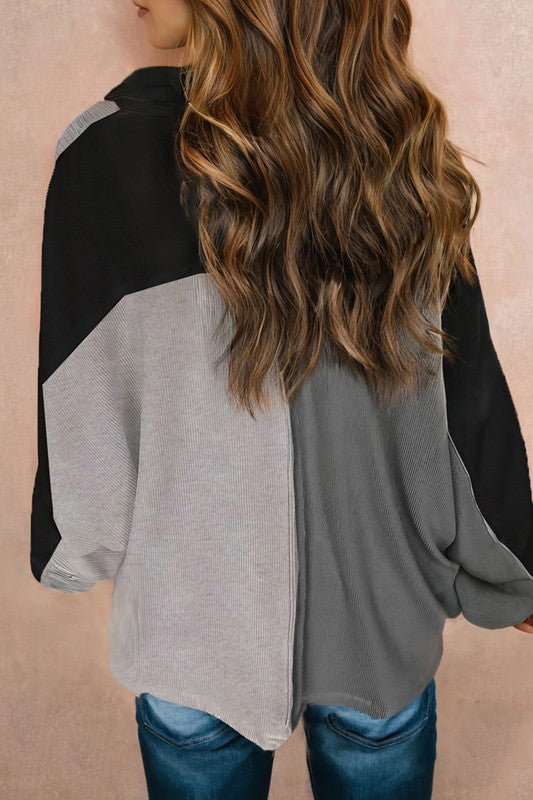 Colorblock Ribbed Oversized Top Black/Grey