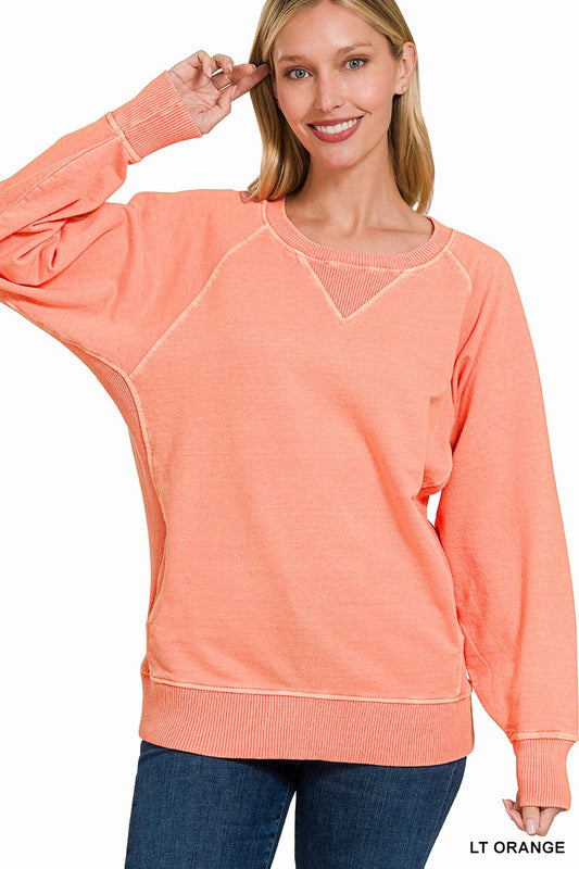 Zenana Light Orange French Terry Pocket Pullover loop