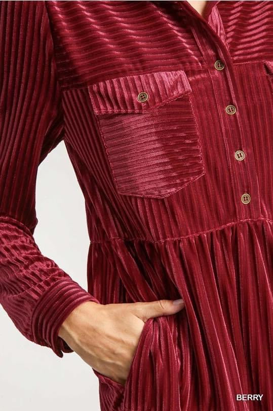 Umgee Berry Striped Velvet Dress