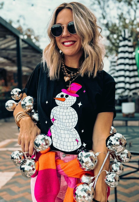 Snowman Disco Glitter Tee