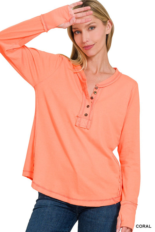 Zenana Coral Thumb Hole Long Sleeve Top